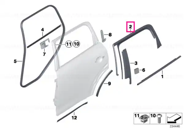 Window guide, right rear door - BMW - Mini Popular