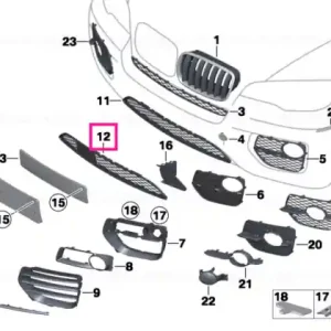Calitate înaltă Grille, middle bottom SCHWARZ - BMW